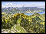Niemcy, Bawaria, Tegernsee, Góry, Alpy, Dolina, Lasy, Drzewa, Jezioro Tegernsee