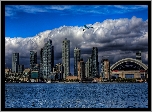 Kanada, Toronto, Drapacze Chmur, Awionetka, Jezioro, Chmury