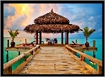 Tropiki, Plaża, Morze, Palmy, Domek, Molo