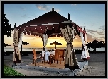 Tropiki, Zachód, Słońca, Morze, Plaża, Restauracja
