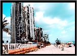Plaża, Turyści, Wieżowce, Palmy, Ocean, Miami, Floryda