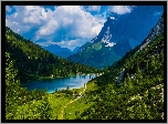 Austria, Tyrol, Góry, Jezioro, Seebensee, Las, Chmury