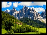 Południowy, Tyrol, Domy, Łąki, Lasy, Alpy, Włochy