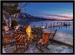 Jezioro Tahoe, Molo, Ognisko, Kurort, Góry, Sierra Nevada, Zmierzch, USA