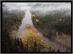 Rzeka Usva, Lasy, Chmury, Wysepka, Kraj Permski, Rosja