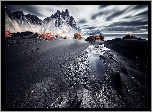 Góra Vestrahorn, Góry, Plaża Stokksnes, Ciemny, Piasek, Islandia