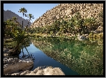 Oman, Wadi Bani Khalid, Staw, Góry, Palmy, Odbicie