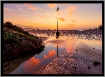 Plaża, Skała, Wschód słońca, Zatoka Carmarthen, Tenby, Hrabstwo Pembrokeshire, Walia