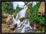 Drzewo, Skały, Roślinność, Kamienie, Wodospad, Mae Ya Waterfall, Park Narodowy Doi Inthanon, Chiang Mai, Tajlandia