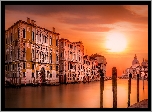 Włochy, Wenecja, Canal Grande, Domy, Wschód słońca