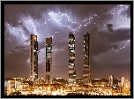 Hiszpania, Madryt, Central Business District, Pioruny, Burza, Wieżowce, Światła