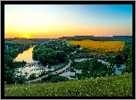 Rzeki, Widok, Z, Lotu, Ptaka, Zachód, Słońca
