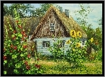 Wiejski, Dom, Ogród, Kwiaty