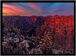 Park Narodowy Wielkiego Kanionu, Góry, Rośliny, Wielki Kanion Kolorado, Grand Canyon, Zachód słońca, Arizona, Stany Zjednoczone