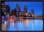 Wieżowce, Most, Rzeka, Melbourne, Australia