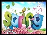 Wiosna, Kolorowy, Napis Spring, Grafika 2D
