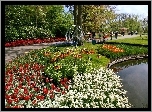 Wiosna, Park, Staw, Rabaty, Kwiatowe, Spacerowicze