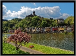 Zamek Reichsburg, Miasto Cochem, Niemcy, Rzeka Mozela, Domy,  Wiosna