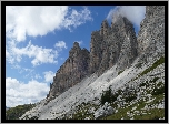 Góry, Skały, Kamienie, Drzewa, Dolomity, Tre Cime di Lavaredo, Włochy