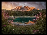 Jezioro, Lago di Carezza, Góry, Alpy, Dolomity, Południowy Tyrol, Włochy
