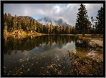 Góry, Dolomity, Las, Jezioro Antorno, Drzewa, Region Cadore, Włochy