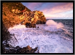 Włochy, Gmina Riomaggiore, Manarola, Morze Liguryjskie, Cinque Terre, Kolorowe, Domy, Skały, Zatoka, Fale