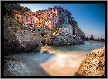Włochy, Manarola, Domy, Skały, Morze, Wybrzeże