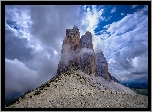 Włochy, Dolomity, Masyw Tre Cime di Lavaredo, Góry, Niebo, Chmury