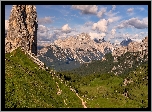 Góry, Dolomity, Skały, Cinque Torri, Szczyt, Torre Grande, Szlak, Włochy