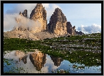 Włochy, Góry, Tre Cime di Lavaredo, Trzy szczyty, Woda, Odbicie