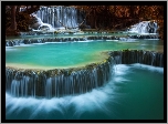 Laos, Prowincja Louangphrabang, Wodospad Kuang Si, Kaskady, Naturalne baseny