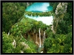 Wodospad, Drzewa, Plitvice, Chorwacja