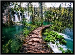 Wodospad, Jezioro, Pomost, Plitvice, Chorwacja
