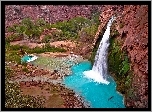 Wodospad, Havasu, Potok, Skały, Roślinność, Arizona