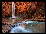 Wodospad Havasu Falls, Rzeka Havasu Creek, Park Narodowy Wielkiego Kanionu, Kanion, Skały, Arizona, Stany Zjednoczone