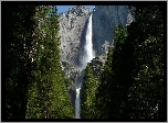 Wodospad, Skały, Drzewa, Yosemite, Kalifornia
