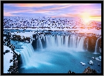 Wodospad, Godafoss, Zima, Islandia