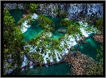 Wodospady, Skały, Mola spacerowe, Plitvice