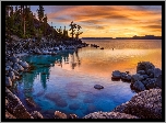 Wschód słońca, Jezioro, Kamienie,  California