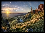 Wschód, Słońca, Góry, Skały, Jeziora