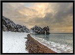 Anglia, Wybrzeże Jurajskie, Morze, Durdle Door, Skały, Zima,   Wybrzeże