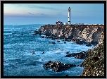 Wybrzeże, Morze, Skały, Latarnia morska, Point Arena Lighthouse, Hrabstwo Mendocino, Kalifornia, Stany Zjednoczone