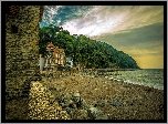 Wybrzeże, Plaża, Kamienie, Domy, Lynmouth, Anglia