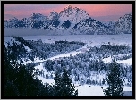 Wyoming, Drzewa, Śnieg, Góry