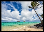 Hawaje, Wyspa Maui, Plaża, Morze, Palmy, Chmury