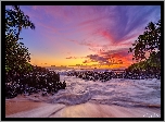 Hawaje, Wyspa Maui, Morze, Zachód słońca, Palmy