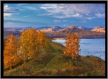 Wzgórza, Jezioro, Jesień, Brzozy, Ural