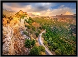 Izrael, Nimrod Fortress National Park, Wzgórza Golan, Twierdza Nimrod, Ruiny, Dolina, Droga