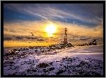Norwegia, Wyspa Eigerøya, Latarnia morska Eigerøy Lighthouse,  Zima, Zachód słońca
