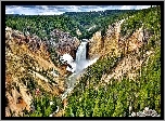 Stany Zjednoczone, Park Narodowy Yellowstone, Wielki Kanion Yellowstone, Wodospad Dolny, Lower Falls, Rzeka Yellowstone, Skały, Góry